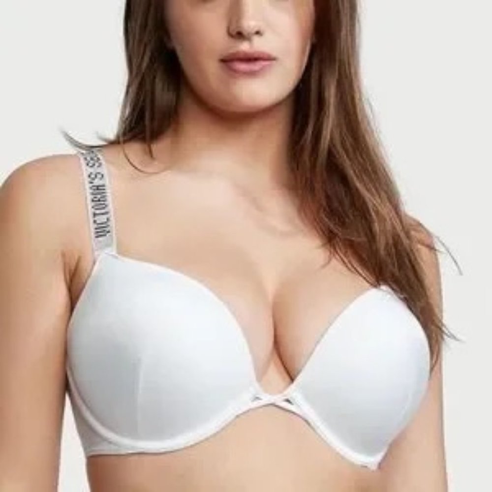 White Victoria's Secret Swim Shine Strap Brazilian Bikini Bombshell top